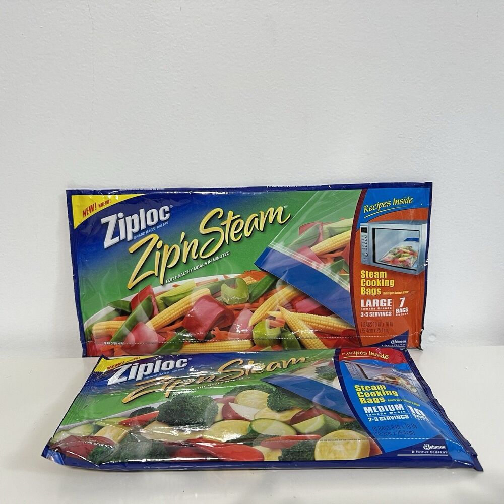 2 Ziploc Zip 'N Steam Cooking Bags Medium and Large Discontinued